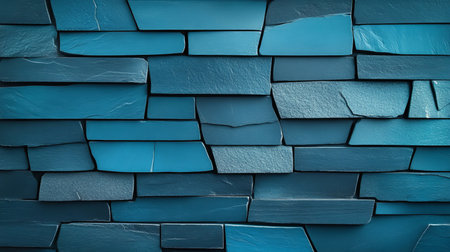 Elegant Striking Teal Stone Block Wall Texture with Artistic Blues and Grays for Interior Designの素材