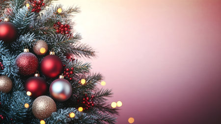 Stunning Festive Green Fir Christmas Tree Adorned with Sparkling Red, Gold, and Silver Ornamentsの素材