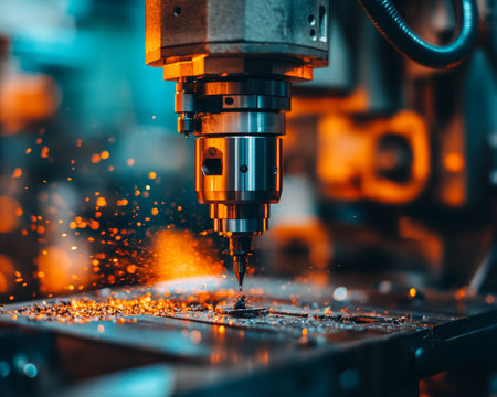 High Precision CNC Machine Cutting Titanium in Advanced Metal Milling Process with Automation Setupの素材
