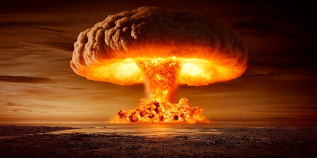 Dramatic Mushroom Cloud Rising from the Ground, Portraying the Devastation of Nuclear Armageddonの素材