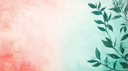Serene Pastel Watercolour Painting with Soft Botanical Leaf Illustrations and Gentle Color Blendsの素材