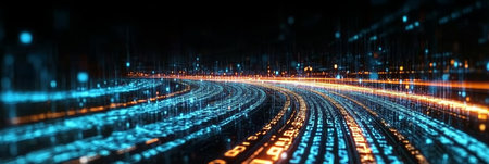 Digital Data Transformation and Communication Speed in Cyber Space with Traffic Illustrationの素材