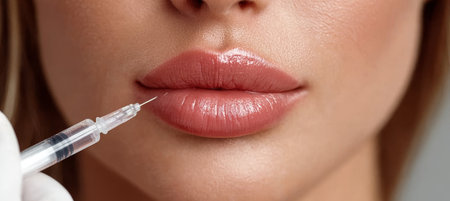 Professional Cosmetic Enhancement Treatment with Filler Injection for Beautiful Lip Augmentationの素材