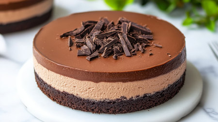 Decadent Chocolate Cake with Rich Ganache and Elegant Chocolate Shavings for Dessert Menu Delightの素材