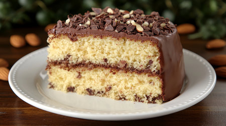 Indulge in a Decadent Layered Chocolate Almond Cake with Cream, Perfect for Any Celebration.の素材