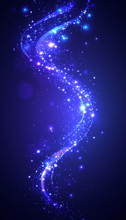 Elegant Purple Bokeh Stream Design with Sparkling Light Trails and Dust Particles on Dark Backgroundの素材