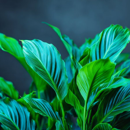 Elegant Spathiphyllum Plant with Lush Green Leaves, Perfect for Home Decor, Abstract Textured Beautyの素材