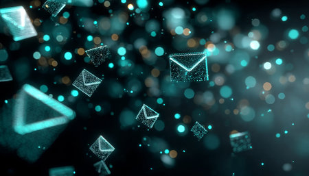 Luminous Envelopes Gliding Through Digital Space, Representing Creative Email Communication Conceptの素材