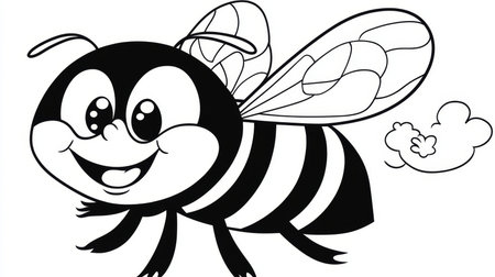 Charming Cartoon Bee Character Design for Coloring Pages, Joyful Elements and Artistic Fun Graphicsの素材