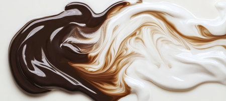 Deliciously Creamy Chocolate and Vanilla Swirled Dessert in a Beautifully Decorated Bakery Displayの素材