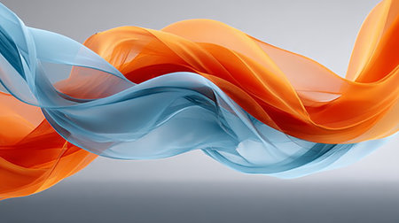 Vibrant Abstract Waves of Orange and Blue Flowing Together in an Elegant Motion Design Artworkの素材