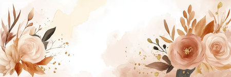 Elegant Watercolor Floral Wash Featuring Pastel Roses and Delicate Gold Accents in Soft Shadesの素材