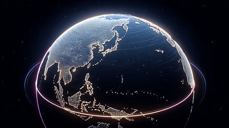 Futuristic Digital Globe Showcasing Emerging Technologies and a Connected World with Abstract Linesの素材