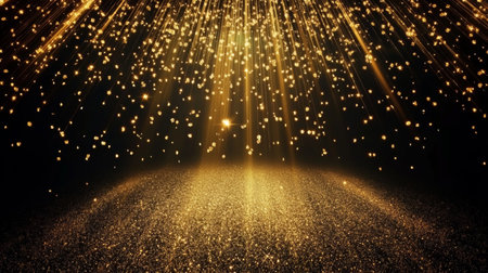 Elegant Golden Awards Stage with Dynamic Bokeh Lights for a Festive Celebration Atmosphereの素材