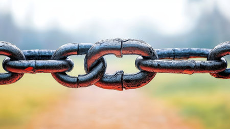 Interlocking Metal Chain Links on a Pathway, Symbolizing Strength and Durability in Designの素材