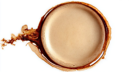 Espresso Aftermath A Detailed View of Circular Coffee Stains on White Paper Texture for Design Useの素材