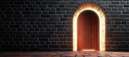 Enigmatic Light Shining on Stone Archway, Revealing Hidden Portal to Unexplored Realms of Wonderの素材