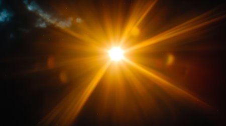 Majestic Sunburst and Luminous Flare Intense Burst of Light on Black for Modern Abstract Designの素材