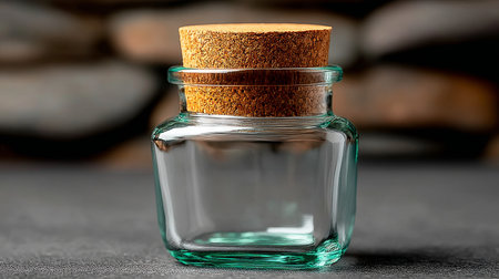 Stylish Green Glass Bottle with Cork Stopper on Dark Stone Surface, Ideal for Home Decor and Craftsの素材