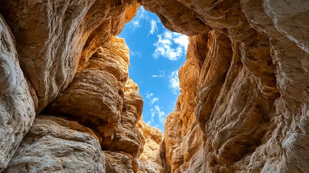 Breathtaking View of Towering Canyon Walls Under a Brilliant Blue Sky, Nature s Stunning Masterpieceの素材