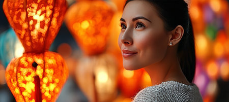 Vibrant Asian Festival with Beautiful Lanterns and Colorful Traditions in a Joyful Atmosphereの素材