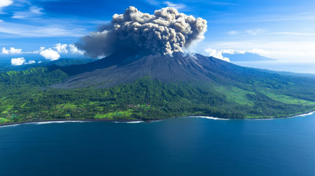 Erupting Volcano Spreads Toxic Fallout, Creating Stunning Visuals and Terrifying Natural Hazards.の素材