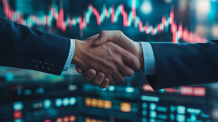 Business Professionals Engaging in a Formal Handshake, Celebrating Successful Deal Completionの素材