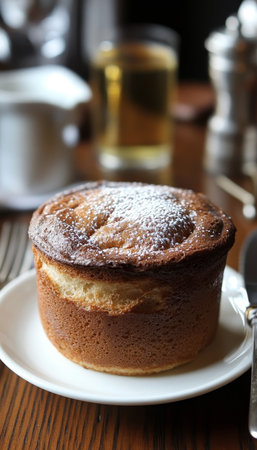 Decadent Chocolate Lava Cake with a Warm, Gooey Center Served with Fresh Berries and Mint Leavesの素材