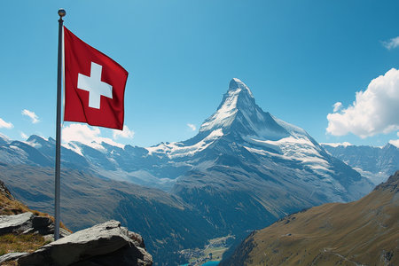 Stunning Matterhorn Mountain Peak Surrounded by Alpine Scenery, Switzerland s Iconic National Symbolの素材