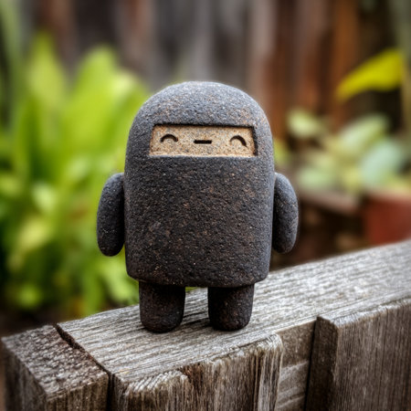 Charming, Quirky Tiny Stone Figurine Protector Ready for Action Outdoors, Cute Home Decorationの素材
