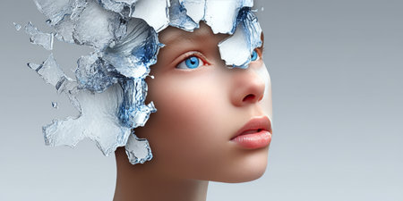 Ethereal Beauty Surreal Woman s Portrait Adorned with Abstract Ice and Water Textures in Fashionの素材