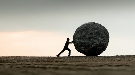 Striving Silhouette Against the Odds, Determination Through Struggle, Uphill Climb for Successの素材