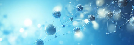 Blue Abstract Molecule Structure Background Design Featuring Connection, Atom, and Science Elementsの素材