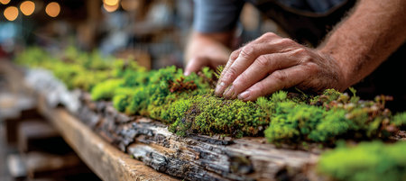 Artistic Display of Woodland Textures with Miniature Garden Moss for Indoor Rustic Decorの素材