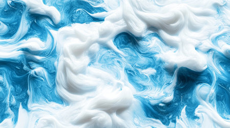 Elegant White and Sky Blue Marbled Wave Pattern Background, Artistic Decorative Element for Designの素材