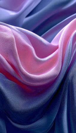 Abstract Silk Texture Featuring a Blend of Purple and Pink with Soft Flowing Wave Patternsの素材