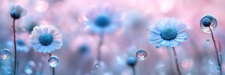 Enchanting Dreamy Flower Glade Filled with Gentle Pastel Daisies and Shimmering Bokeh Bubblesの素材