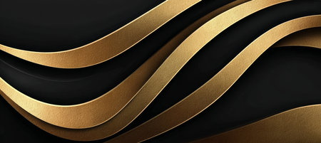 Elegant 3D Waves Design with Gold Glitter Texture on a Black Background for Stunning Visual Appealの素材