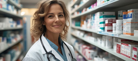 Pharmacist Assisting Customers in Store with Medical Supplies and Prescription Drugs for Healthcareの素材