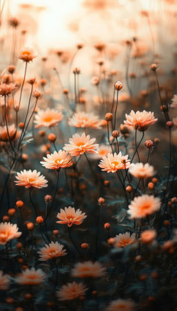 Vibrant Blossoms Bathed in Warm Yellow and Orange Hues Creating a Dreamlike Serene Atmosphereの素材