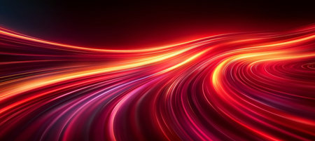 Dynamic Luminous Red Energy Trails with Motion Blur Creating an Abstract Background for Design Useの素材