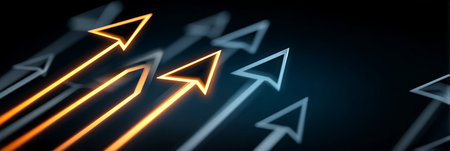 Abstract Digital Landscape with Rising Arrows Symbolizing Progress and Success in Modern Designの素材