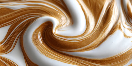 Elegant Creamy Beverage Swirls A Captivating Blend of Coffee and Cream in Golden Hues and Texturesの素材