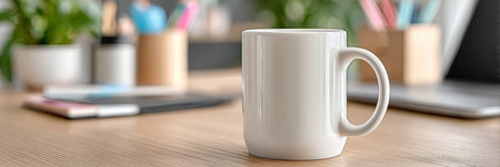 Ceramic Mug on a Neat Desk Space, Inspiring Remote Work Ideas and Relaxation for Productivityの素材