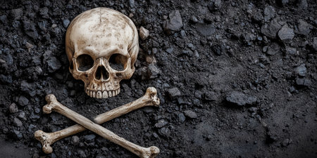 Eerie and Haunting Image of a Skull and Crossbones Symbolizing Mortality and the Concept of Deathの素材