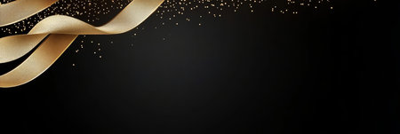 Chic Black Backdrop with Elegant Golden Ribbons and Sparkling Gold Glitter for a Luxurious Lookの素材