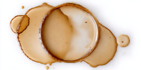 Abstract Circular Coffee Stain on White Surface, Imperfect Texture Design Created by Liquid Cupの素材