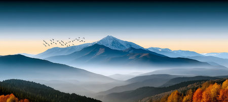 Breathtaking Sunset Over the Serene Carpathian Highlands, Majestic Peaks and Tranquil Forests Uniteの素材