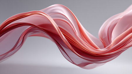 Silken Fluidity and Woven Beauty of Vibrant Red Tones on a Gentle Gray Gradient Backgroundの素材