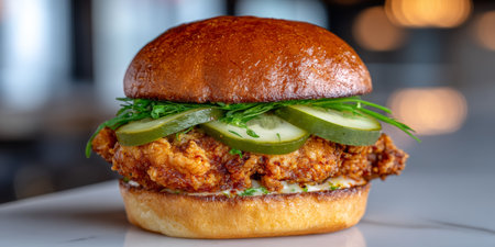 Crispy Chicken Sandwich Masterpiece Embracing Spicy Gourmet Pleasure, a Captivating Flavor Sensationの素材